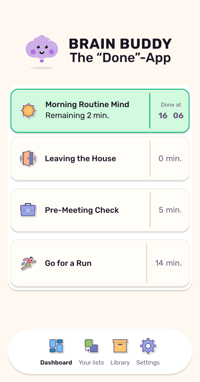 Noggi Dashboard mit deinen Routinen und Zeitbudgets